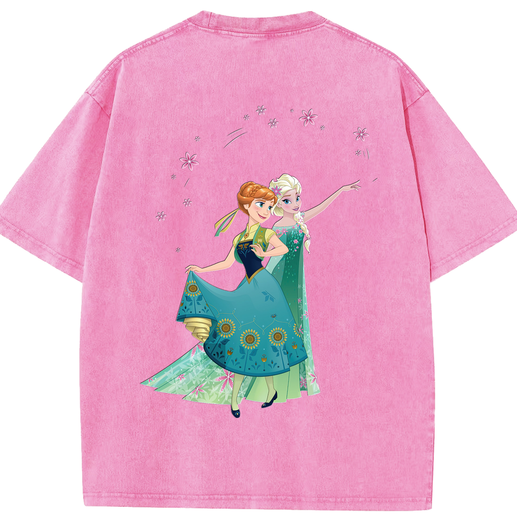 （画像用） アナと雪の女王 アンナ エルサ Frozen Anna Elsa 綿100% ヴィンテージ風 半袖Tシャツ（背面プリント）